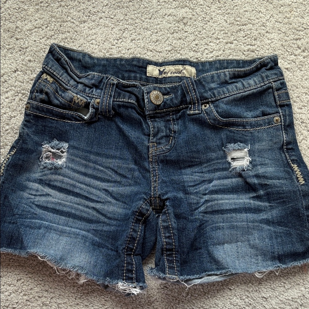Wet Seal Dark Blue Distressed Jean Shorts